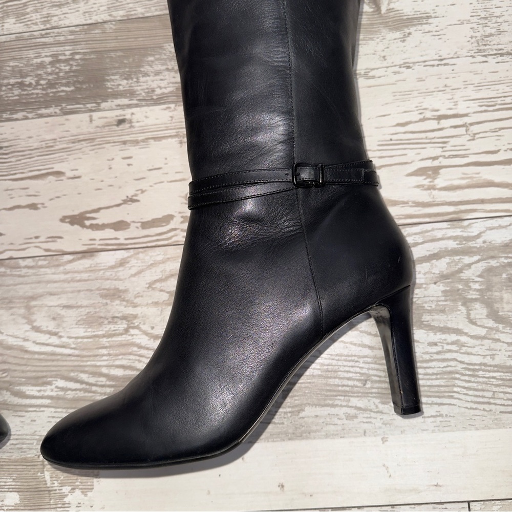 Antonio Melani Black Leather Knee-High Boots Heels‎ Women’s 9M - Picture 12 of 15